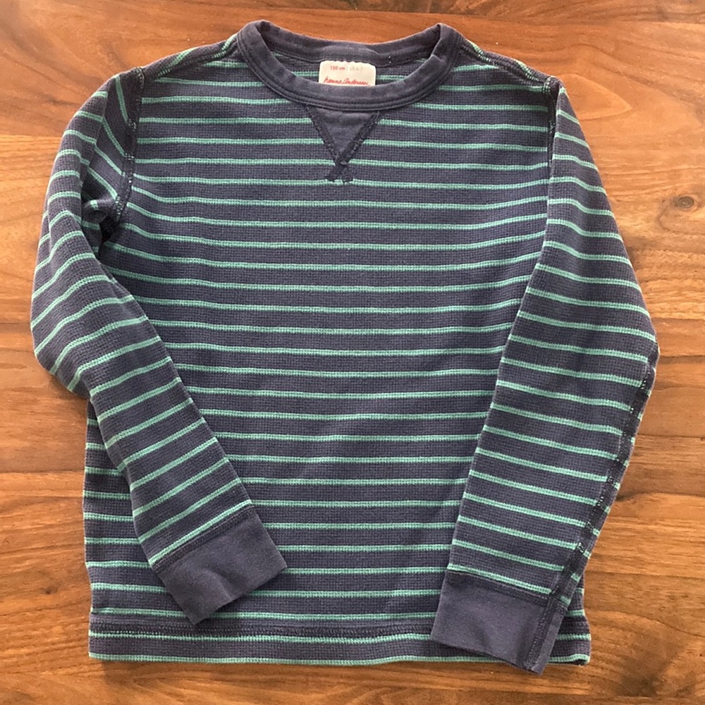Hanna Anderson, US 6-7, striped wallflower knit crew neck